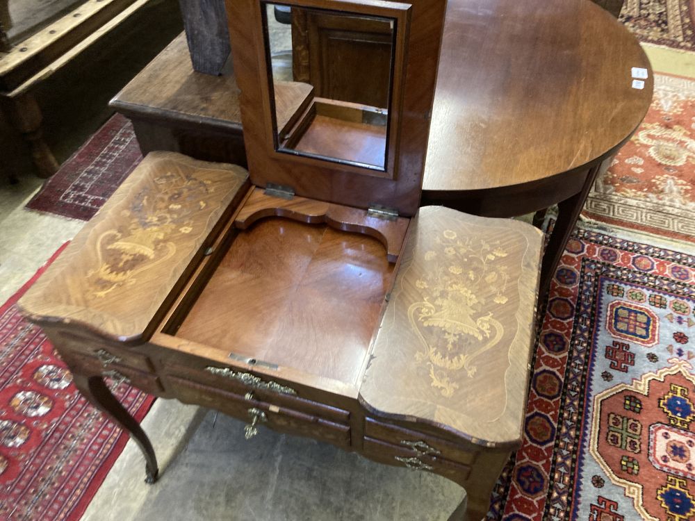 A Louis XV style marquetry inlaid kingwood poudreuse, width 80cm depth 46cm height 74cm
